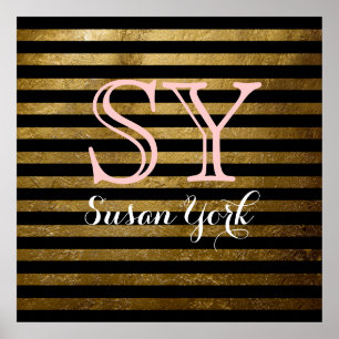 Schwarz-goldene Streifen in Monogramm-Chic Poster