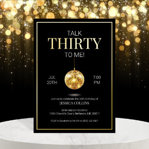 Schwarz-goldene „Talk Thirty to Me“-30. Geburtstag Folieneinladung