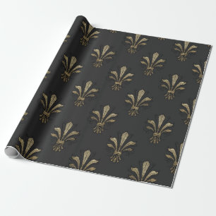 Schwarz-goldene Vintage-Paris-Lilie Geschenkpapier