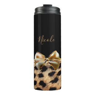 Schwarz-goldener Bogen-Leoparden-Cheetah-Tierdruck Thermosbecher