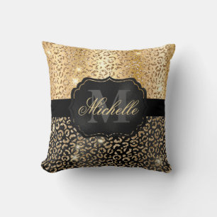 Schwarz-goldener falscher Glitter-Glam-Leopardenfl Kissen