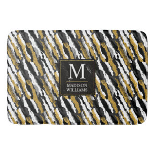 Schwarz-goldener Glitter Weiß Tier Zebra-Muster Badematte