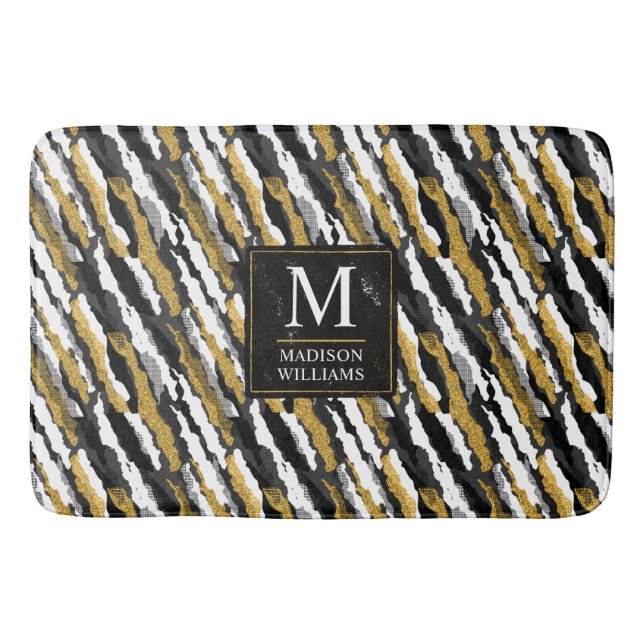 Schwarz-goldener Glitter Weiß Tier Zebra-Muster Badematte (Vorderseite)