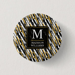 Schwarz-goldener Glitter Weiß Tier Zebra-Muster Button