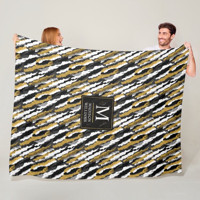 Schwarz-goldener Glitter Weiß Tier Zebra-Muster  Fleecedecke (Beispiel)