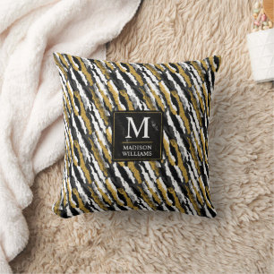 Schwarz-goldener Glitter Weiß Tier Zebra-Muster Kissen