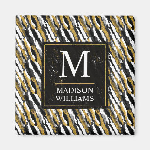 Schwarz-goldener Glitter Weiß Tier Zebra-Muster Magnet
