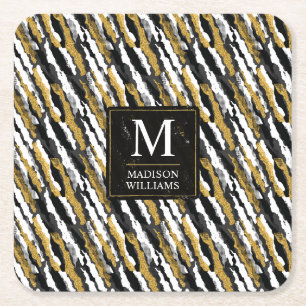 Schwarz-goldener Glitter Weiß Tier Zebra-Muster Rechteckiger Pappuntersetzer