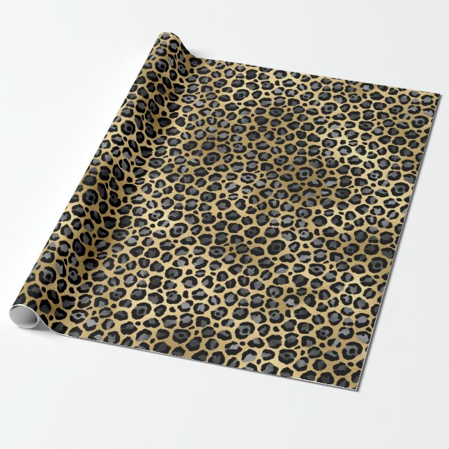 Schwarz-goldener Leopardenpunkt-Muster Geschenkpapier (Ungerollt)