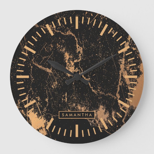 Schwarz-goldener Marmor Große Wanduhr (Vorderseite)