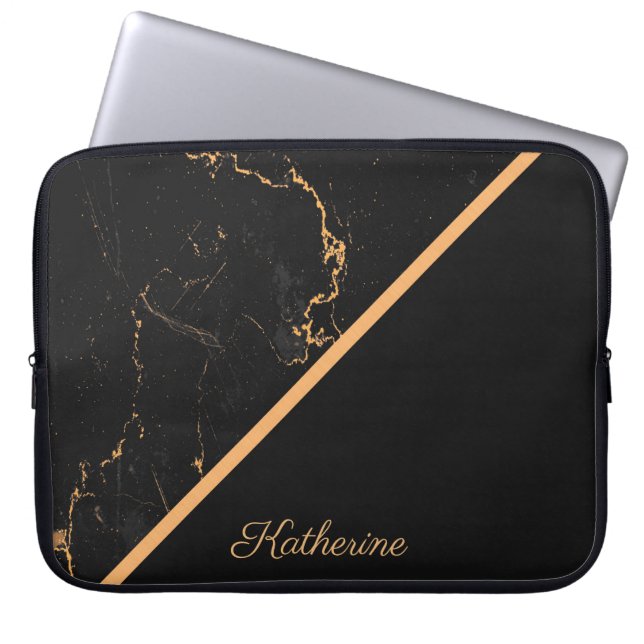 Schwarz-goldener Marmor Laptopschutzhülle (Vorderseite)