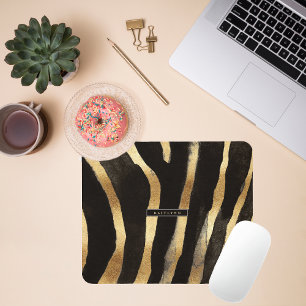 Schwarz-goldener Zebradruck   Monogramm Mousepad