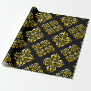 Schwarz-goldenes Damastmuster Geschenkpapier