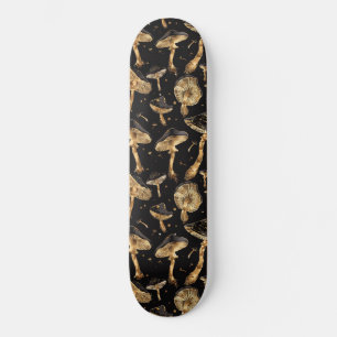 Schwarz-goldenes Pilz-Fungi-Muster Skateboard
