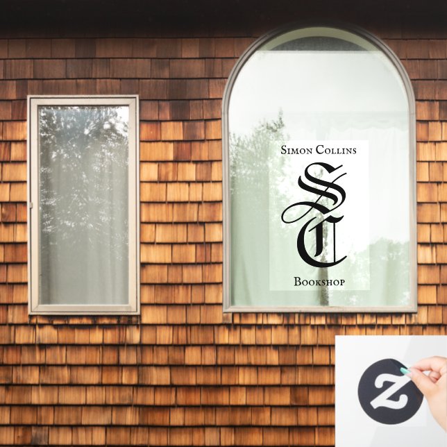 Schwarz-Gothic Monogram Name Medieval Bookshop Fensteraufkleber (Fenster Zuhause)