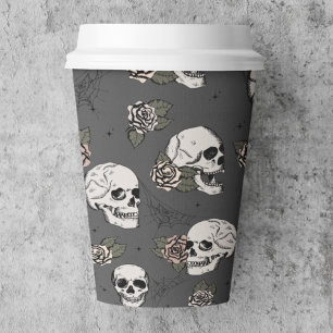Schwarz-Gothic-Skulls und Rose Halloween Pappbecher