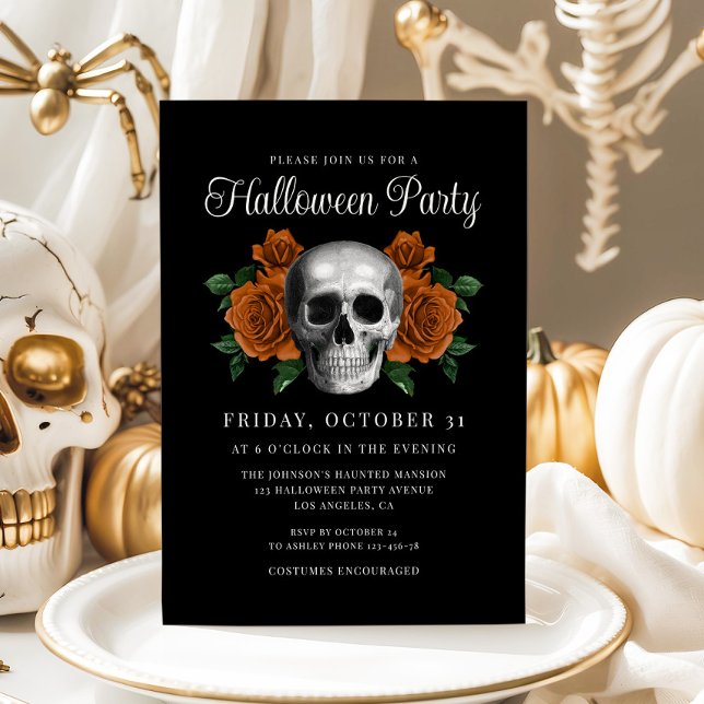 Schwarz-Gotik-Bläschen-Halloween-Einladung Einladung (Black Gothic Floral Skull Halloween Invitation)