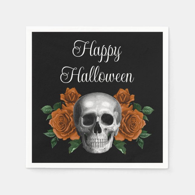 Schwarz-Gotik-Blumenschädel Halloween Serviette (Vorderseite)
