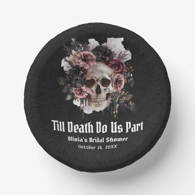 Schwarz-Gotisches Halloween-Brautparty Pappteller (Vorderseite)