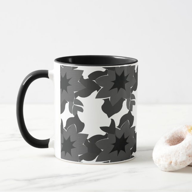 Schwarz-Grau-Abstrakt-Blüte Tasse (Mit Donut)