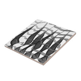 Schwarz-Grau-Abstrakte Federn Blumenmuster-Blätter Fliese