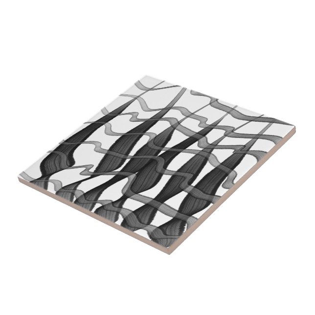 Schwarz-Grau-Abstrakte Federn Blumenmuster-Blätter Fliese (Seite)