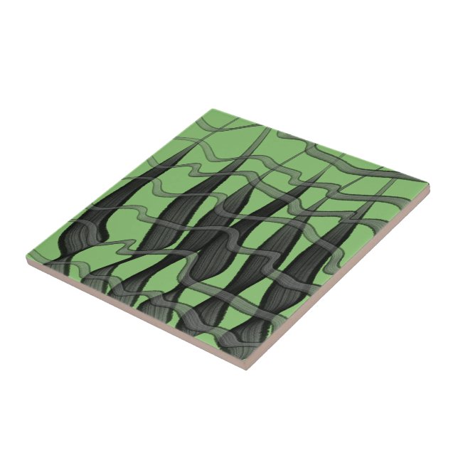 Schwarz-Grau-Abstrakte Federn Blumenmuster-Blätter Fliese (Seite)