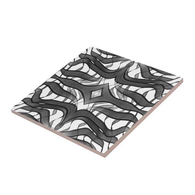 Schwarz-Grau-Abstrakte Federn Blumenmuster-Blätter Fliese (Seite)