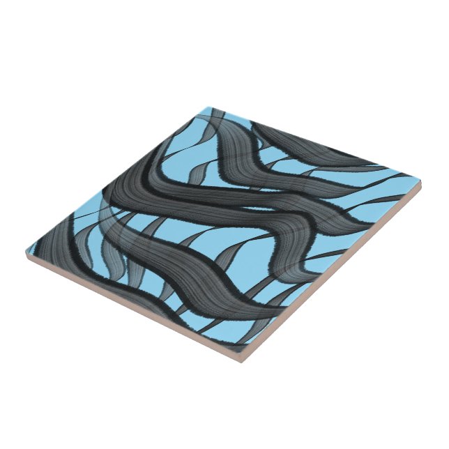 Schwarz-Grau-Abstrakte Federn Blumenmuster-Blätter Fliese (Seite)