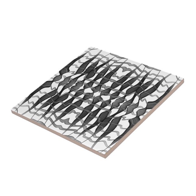 Schwarz-Grau-Abstrakte Federn Blumenmuster-Blätter Fliese (Seite)