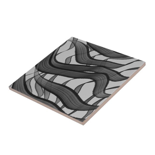 Schwarz-Grau-Abstrakte Federn Blumenmuster-Blätter Fliese (Seite)