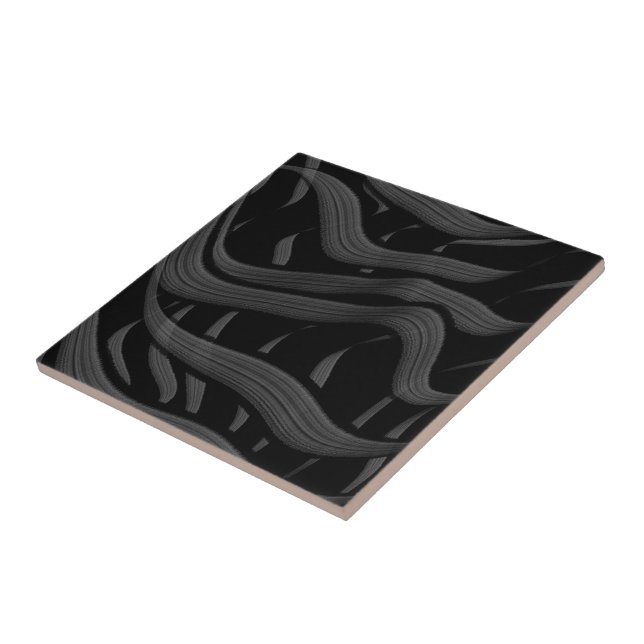 Schwarz-Grau-Abstrakte Federn Blumenmuster-Blätter Fliese (Seite)