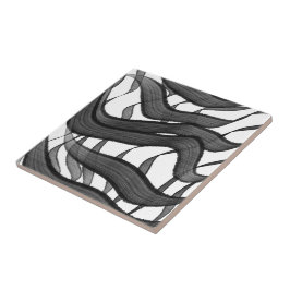 Schwarz-Grau-Abstrakte Federn Blumenmuster-Blätter Fliese