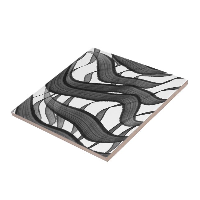 Schwarz-Grau-Abstrakte Federn Blumenmuster-Blätter Fliese (Seite)