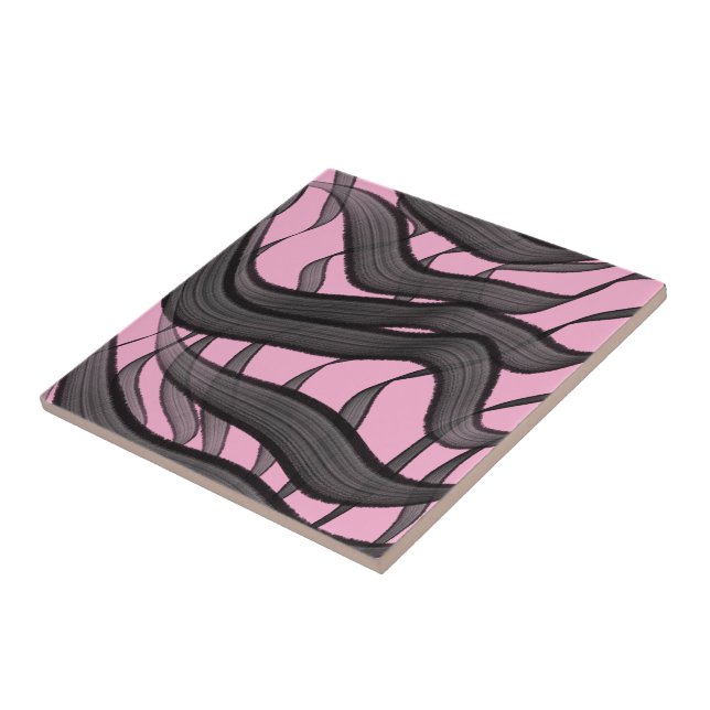 Schwarz-Grau-Abstrakte Federn Blumenmuster-Blätter Fliese (Seite)