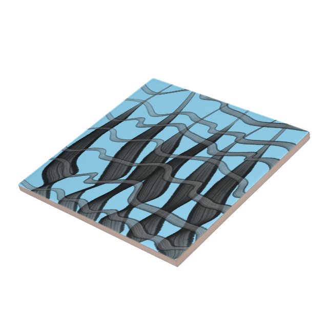 Schwarz-Grau-Abstrakte Federn Blumenmuster-Blätter Fliese (Seite)