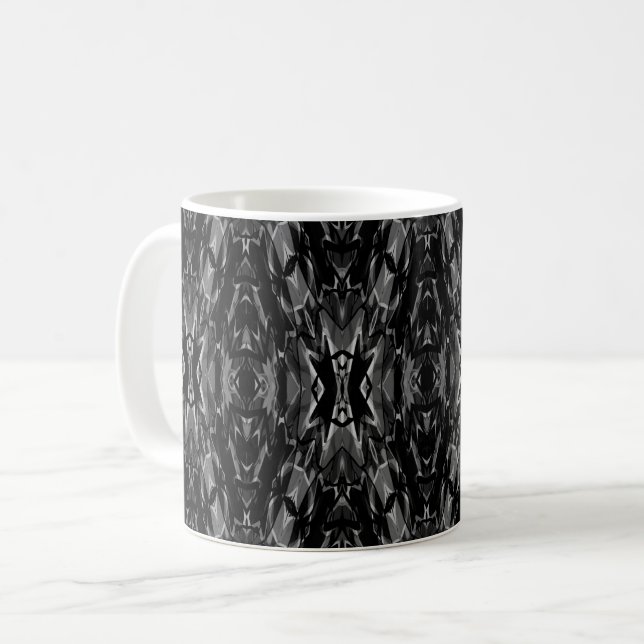 Schwarz-Grau-abstrakte Geometrie Kaffeetasse (Vorderseite Links)