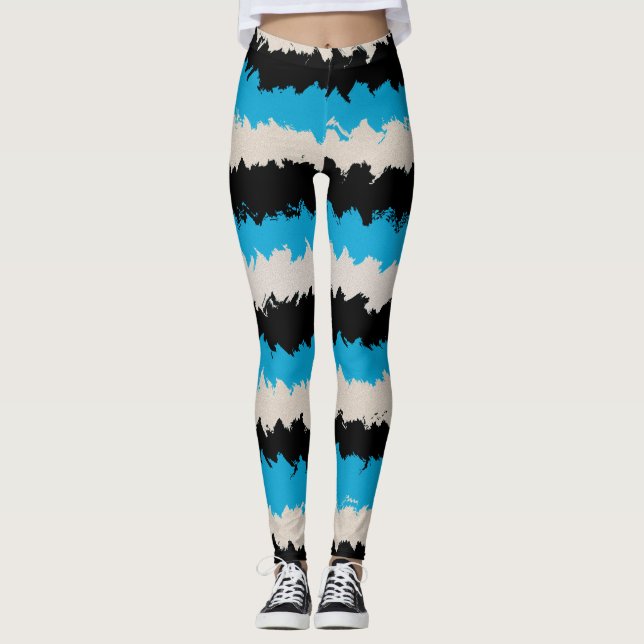 Schwarz-Grau-Abstrakte Streifenmuster Leggings (Vorderseite)