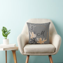 Schwarz-Grau-Blume-Monogram-Pillow