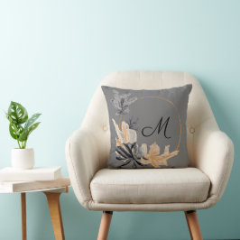 Schwarz-Grau-Blume-Monogram-Pillow Kissen