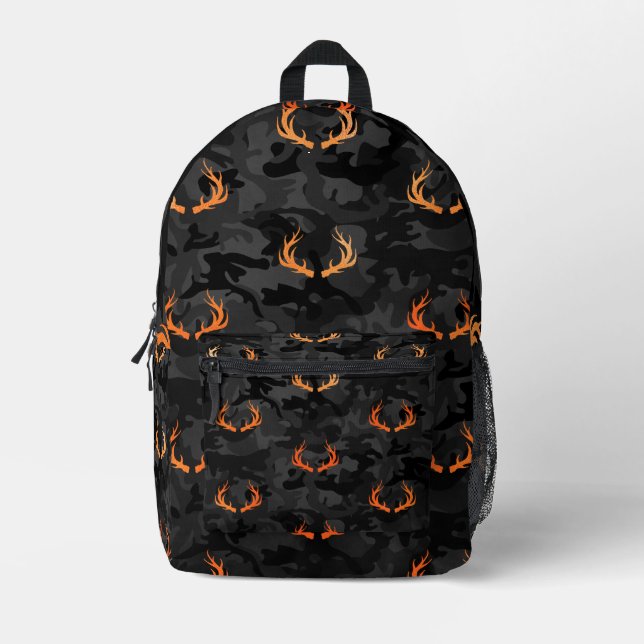 Schwarz-Grau-Camouflage mit Orange Antlers Bedruckter Rucksack (Vorderseite)