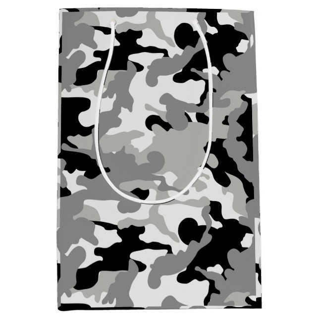 Schwarz-Grau-Camouflage Mittlere Geschenktüte (Vorderseite)