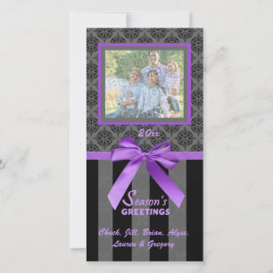 Schwarz-Grau-Damaske-Lila Multifunktionsleisten-Fo Feiertagskarte