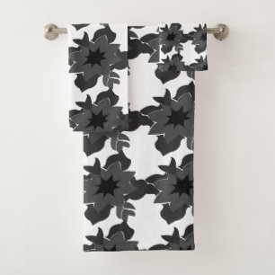 Schwarz-Grau Dekorative Chic Abstraktes Blumenmust Badhandtuch Set
