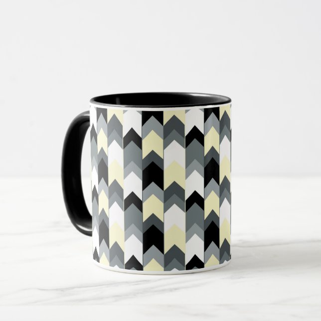 Schwarz, grau, gelb Zickzack Tasse (Vorderseite Links)