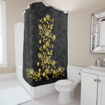 Schwarz Grau Gold Blumen Toile