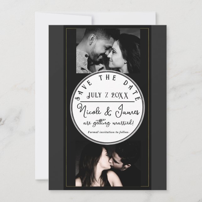 Schwarz Grau Gold Moderne Minimal Hochzeitseinladu (Vorderseite)
