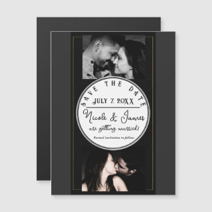 Schwarz-Grau-Gold Moderner Minimal Save the Date Magnetkarte
