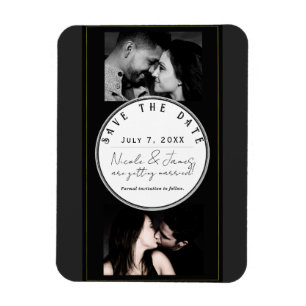 Schwarz Grau Gold Modernes Minimal Save the Date Magnet