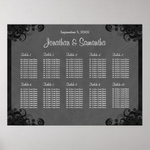 Schwarz-Grau Goth Hochzeit 10 Tischkarten Poster